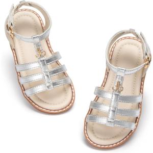 THEE BRON Toddler Girls Gladiator Sandals – Cushioned Comfy Shoes for Princess Summer Play(Aa514-platinum Silver)