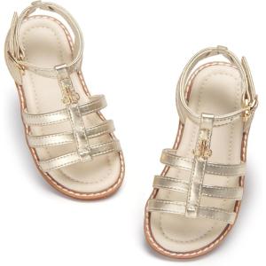 THEE BRON Toddler Girls Gladiator Sandals – Cushioned Comfy Shoes for Princess Summer Play(Aa514-rebel Gold)