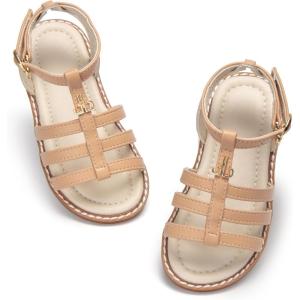 THEE BRON Toddler Girls Gladiator Sandals – Cushioned Comfy Shoes for Princess Summer Play(Aa514-sandy Nude)