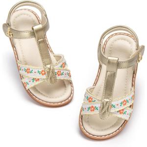 THEE BRON Toddler Girls Gladiator Sandals – Cushioned Comfy Shoes for Princess Summer Play(Aa524-floral Gold)