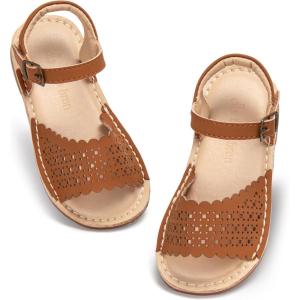 THEE BRON Toddler Girls Gladiator Sandals – Cushioned Comfy Shoes for Princess Summer Play(Aa540-chestnut Brown)