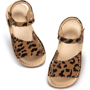 THEE BRON Toddler Girls Gladiator Sandals – Cushioned Comfy Shoes for Princess Summer Play(Aa542-leopard Brown)