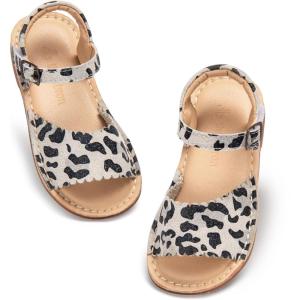 THEE BRON Toddler Girls Gladiator Sandals – Cushioned Comfy Shoes for Princess Summer Play(Aa542-leopard White)