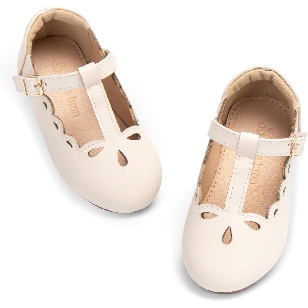 imageTHEE BRON Girls TStrap Flats ToddlerLittle Kid Ballet Mary Jane Party Dress ShoesAf442cream Beige