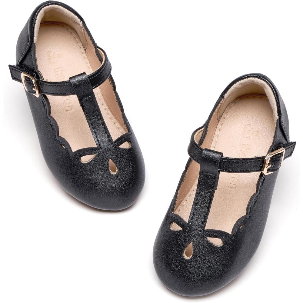 imageTHEE BRON Girls TStrap Flats ToddlerLittle Kid Ballet Mary Jane Party Dress ShoesAf442midnight Black
