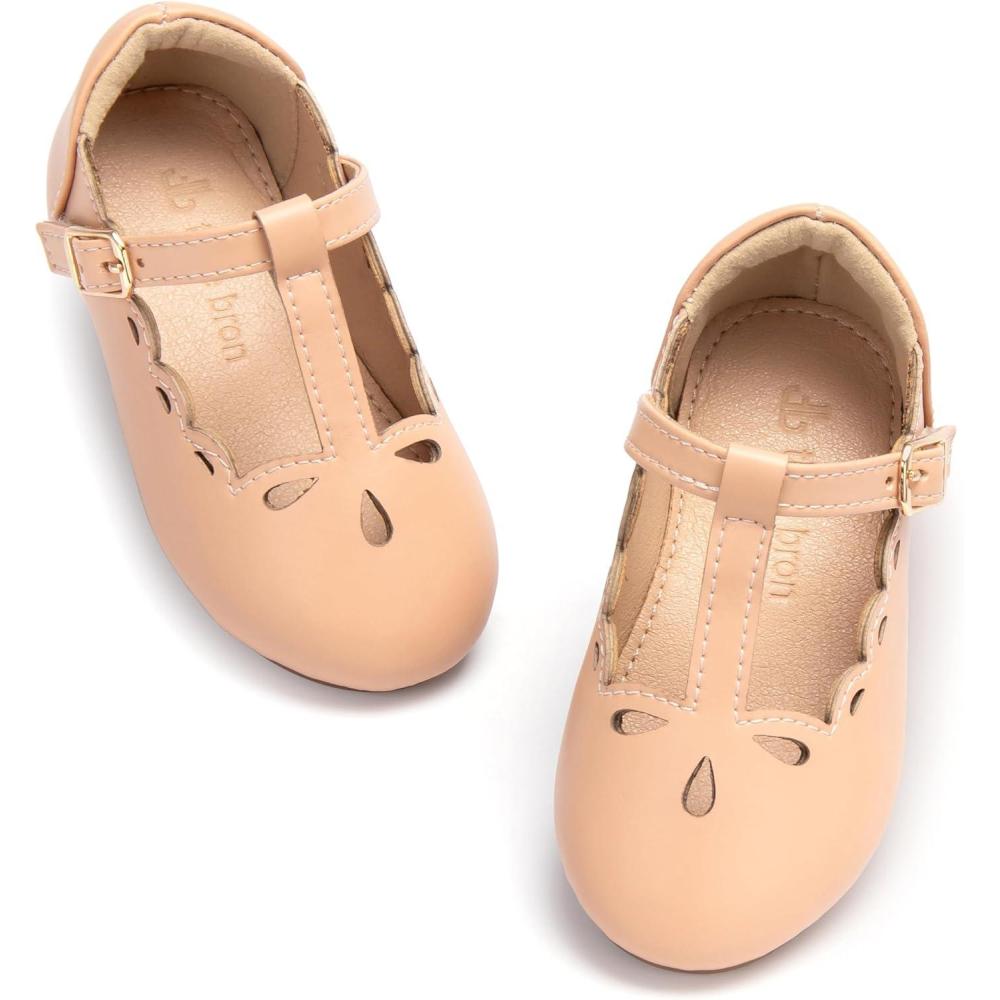 imageTHEE BRON Girls TStrap Flats ToddlerLittle Kid Ballet Mary Jane Party Dress ShoesAf442peachy Nude