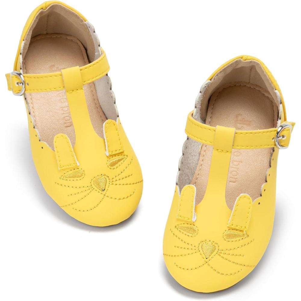 imageTHEE BRON Girls TStrap Flats ToddlerLittle Kid Ballet Mary Jane Party Dress ShoesAf518butterlight Yellow