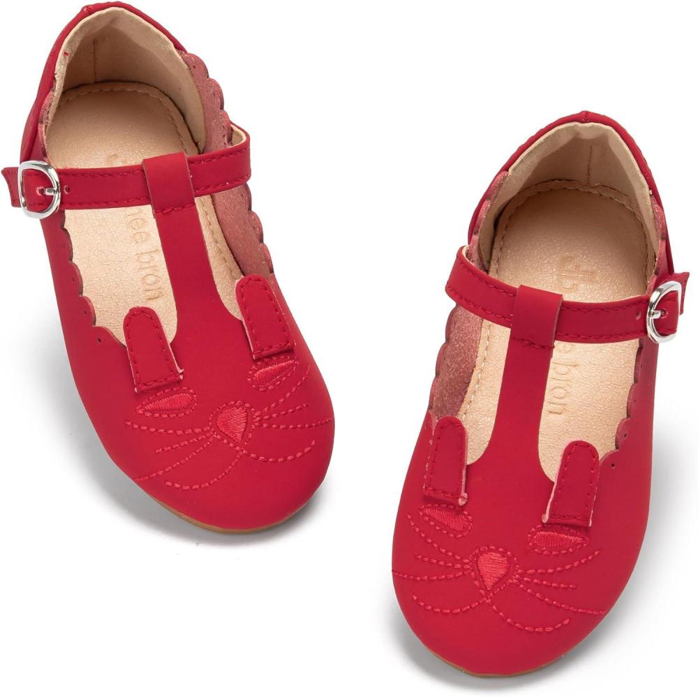 imageTHEE BRON Girls TStrap Flats ToddlerLittle Kid Ballet Mary Jane Party Dress ShoesAf518crimson Red