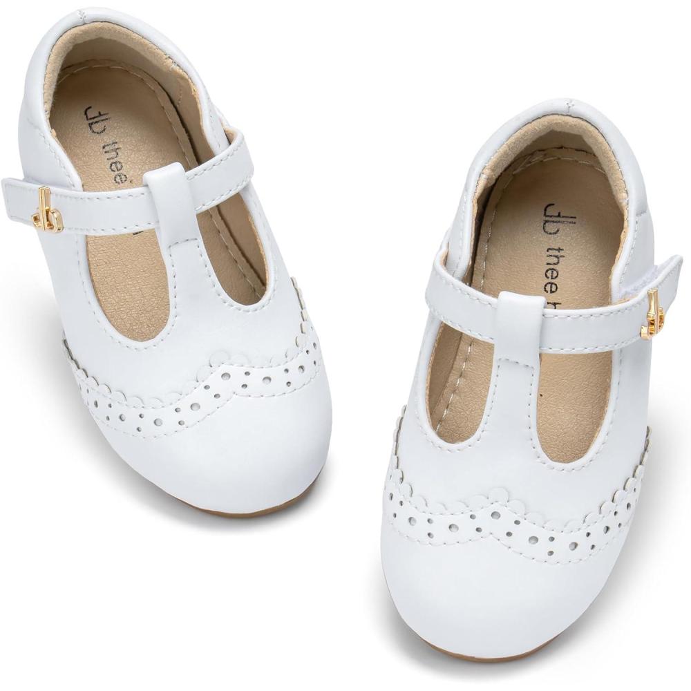 imageTHEE BRON Girls TStrap Flats ToddlerLittle Kid Ballet Mary Jane Party Dress ShoesAf530lcelestia White