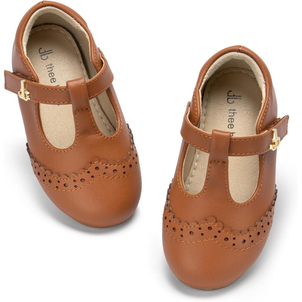 imageTHEE BRON Girls TStrap Flats ToddlerLittle Kid Ballet Mary Jane Party Dress ShoesAf530lchestnut Brown