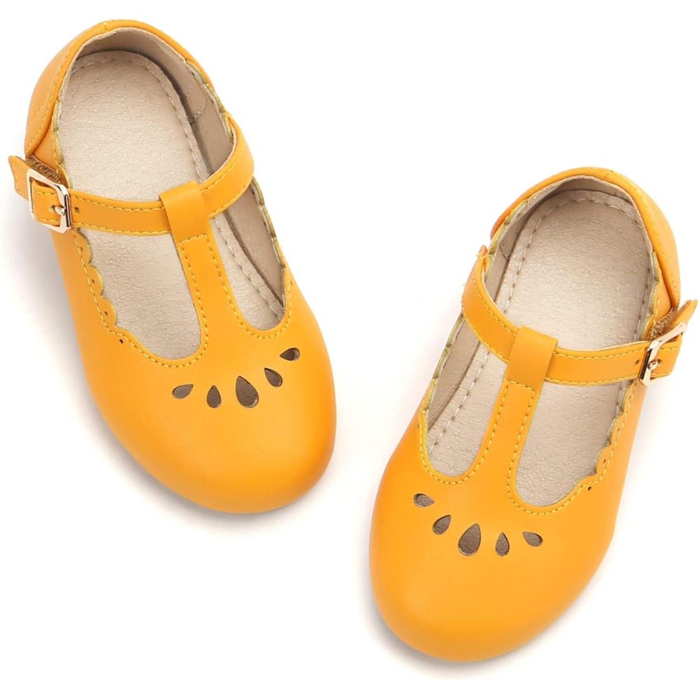 imageTHEE BRON Girls TStrap Flats ToddlerLittle Kid Ballet Mary Jane Party Dress ShoesAg227marigold Yellow