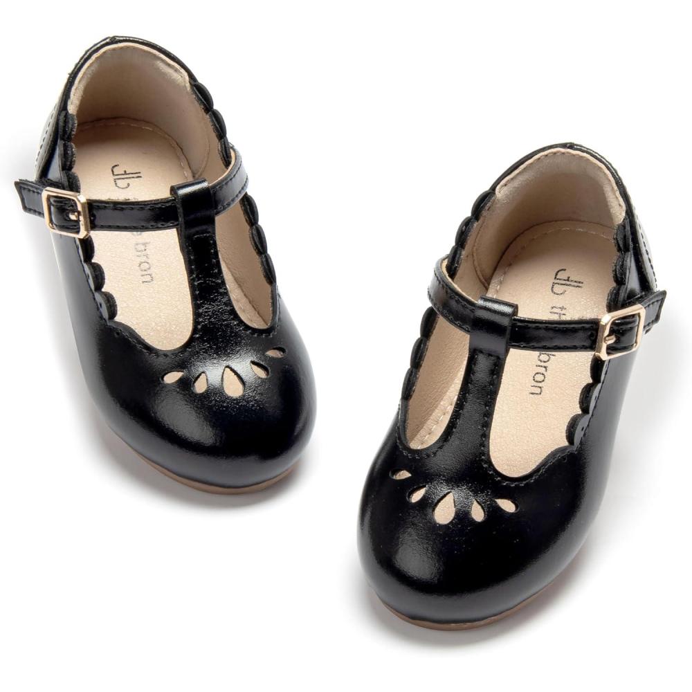 imageTHEE BRON Girls TStrap Flats ToddlerLittle Kid Ballet Mary Jane Party Dress ShoesAg227midnight Black