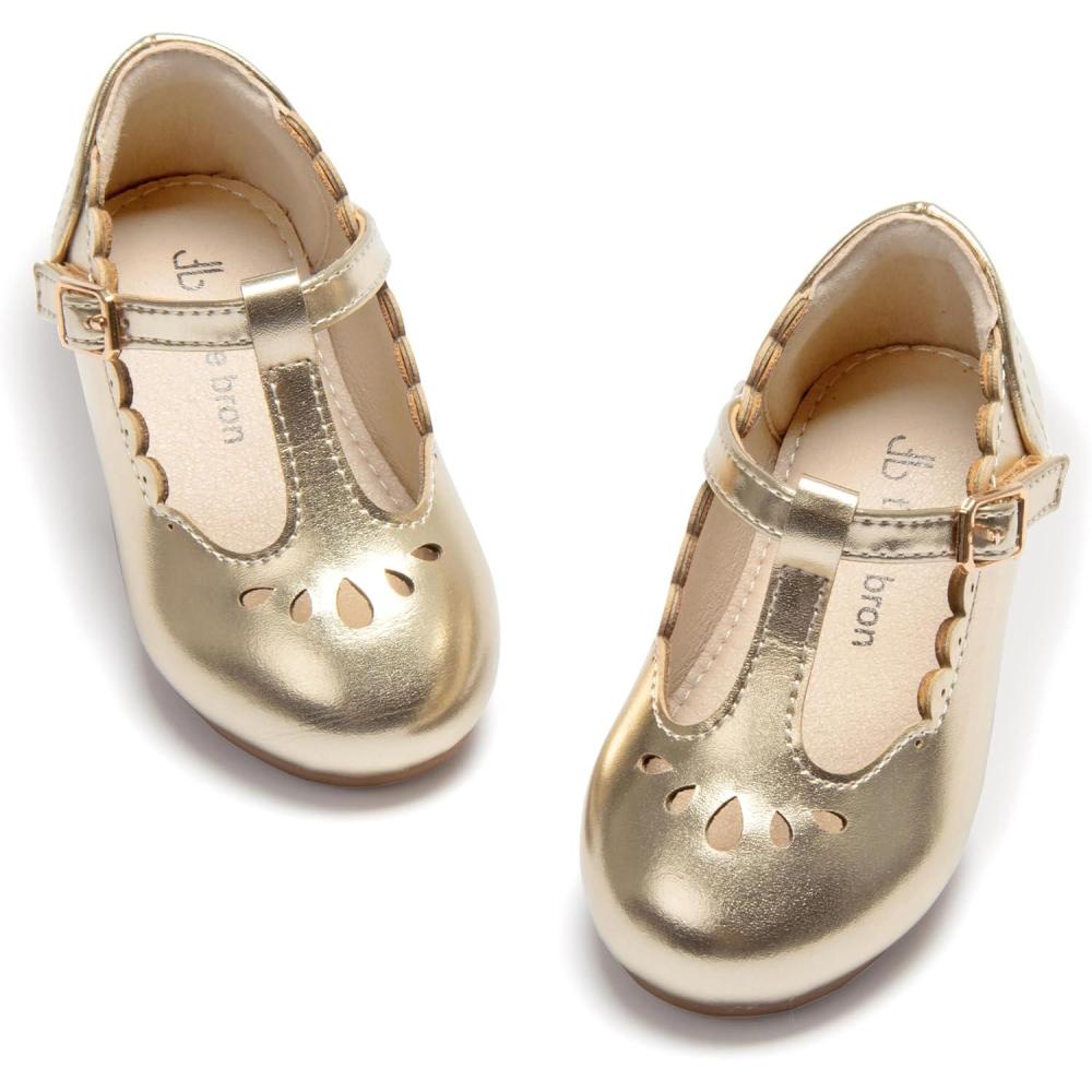 imageTHEE BRON Girls TStrap Flats ToddlerLittle Kid Ballet Mary Jane Party Dress ShoesAg227moonlit Gold