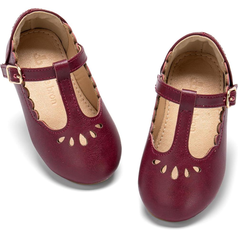 imageTHEE BRON Girls TStrap Flats ToddlerLittle Kid Ballet Mary Jane Party Dress ShoesAg227wine Red