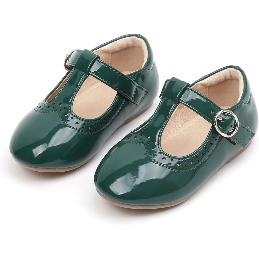 imageTHEE BRON Girls TStrap Flats ToddlerLittle Kid Ballet Mary Jane Party Dress ShoesAg234forest Green
