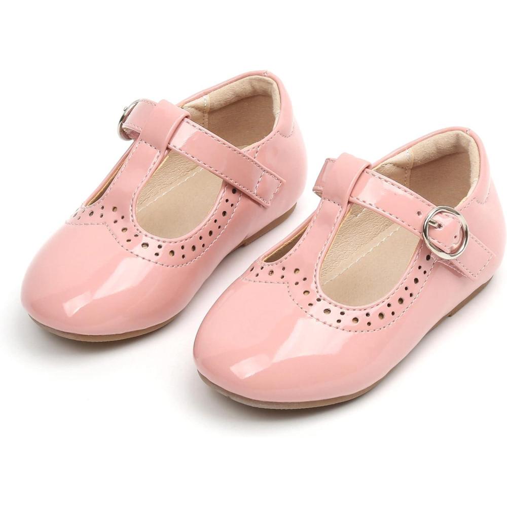 imageTHEE BRON Girls TStrap Flats ToddlerLittle Kid Ballet Mary Jane Party Dress ShoesAg234peachy Pink