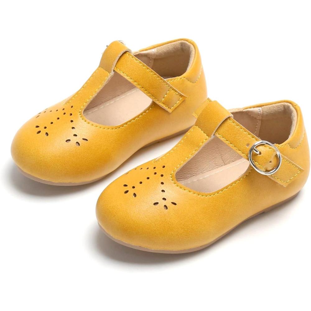 imageTHEE BRON Girls TStrap Flats ToddlerLittle Kid Ballet Mary Jane Party Dress ShoesAg252yellow