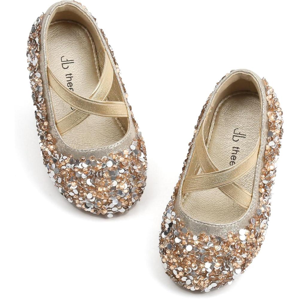 imageTHEE BRON Mary Jane Ballet Flats  Girls Dress Shoes with Hook ampamp Loop ClosureAf418aurora Gold