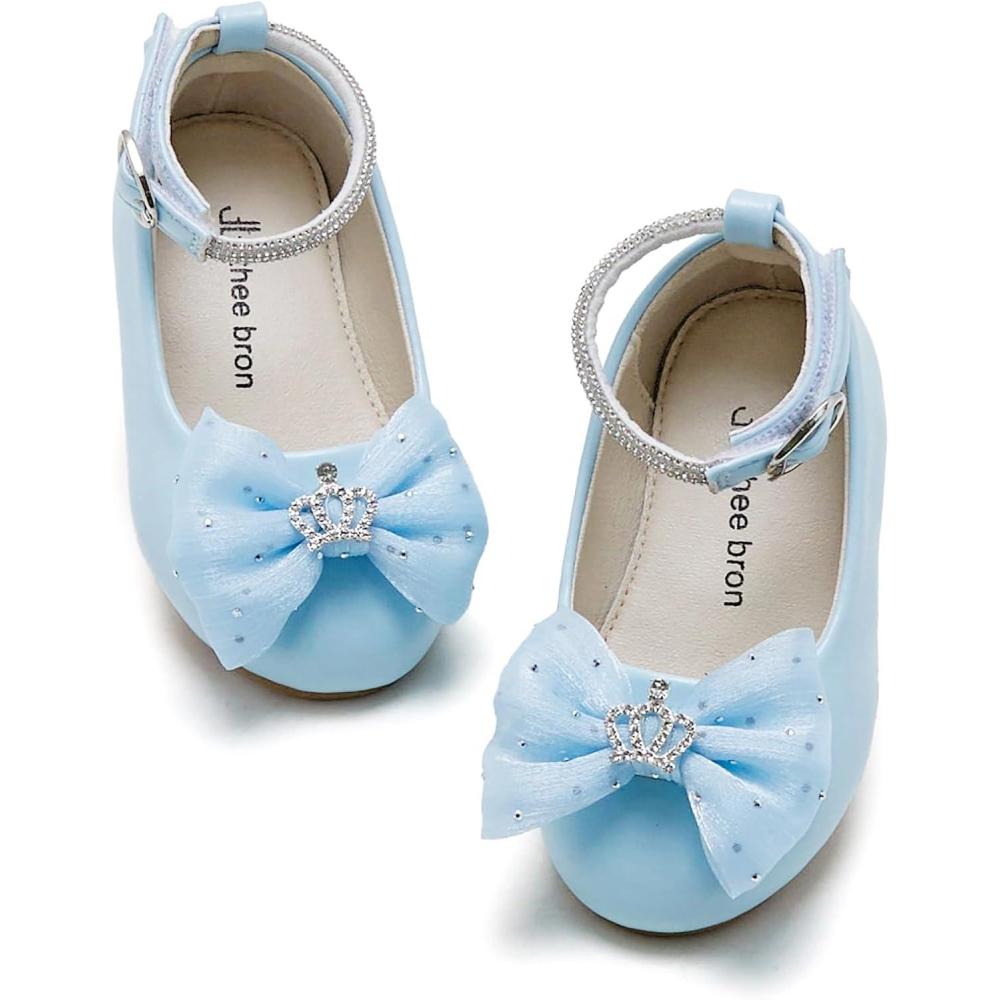 imageTHEE BRON Mary Jane Ballet Flats  Girls Dress Shoes with Hook ampamp Loop ClosureAf428crystal Tiara Blue