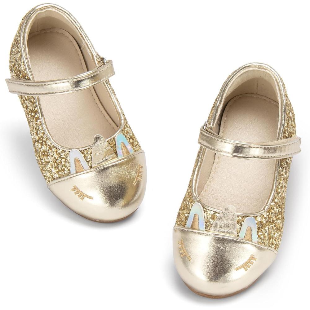 imageTHEE BRON Mary Jane Ballet Flats  Girls Dress Shoes with Hook ampamp Loop ClosureAf486aurora Gold