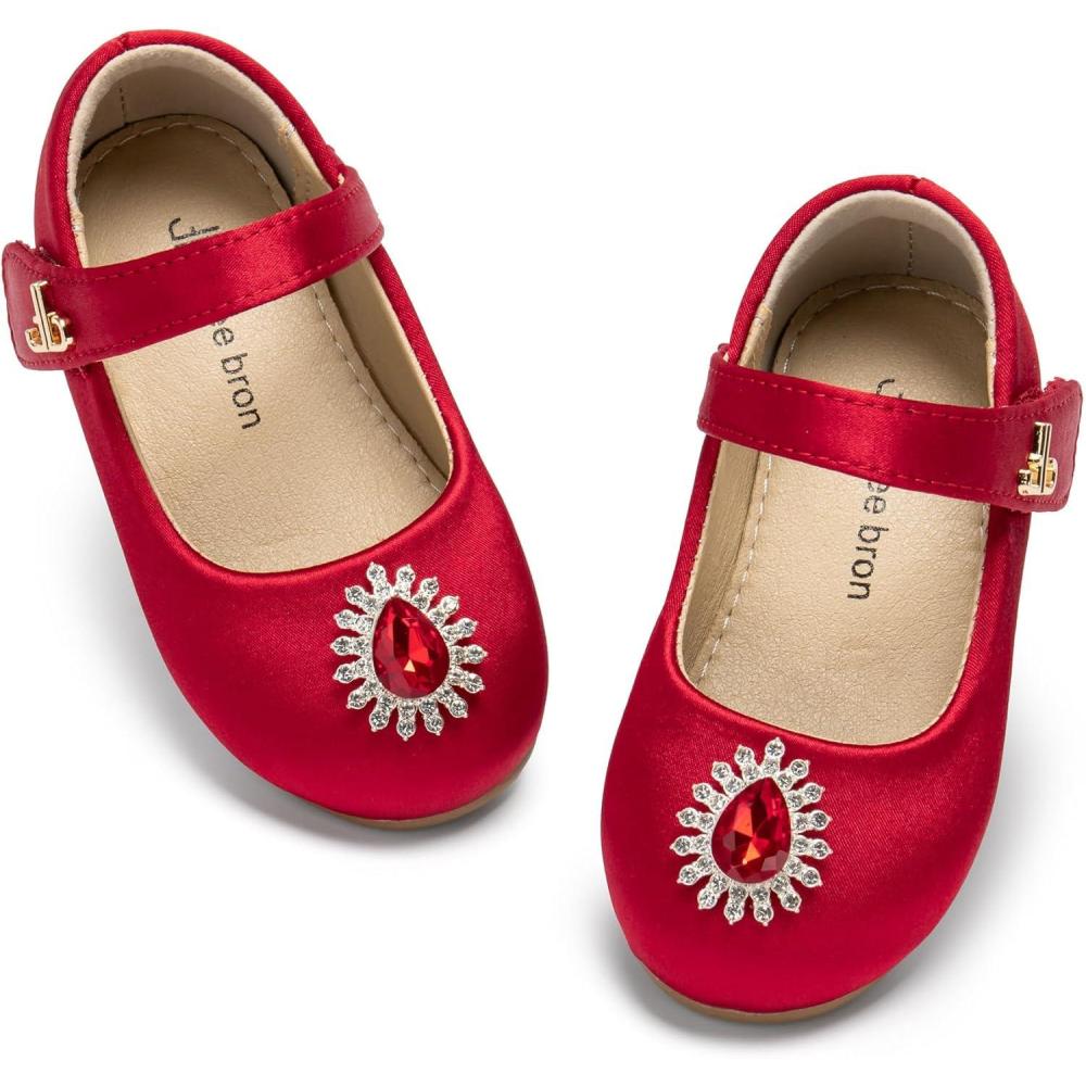 imageTHEE BRON Mary Jane Ballet Flats  Girls Dress Shoes with Hook ampamp Loop ClosureAf524ruby Red