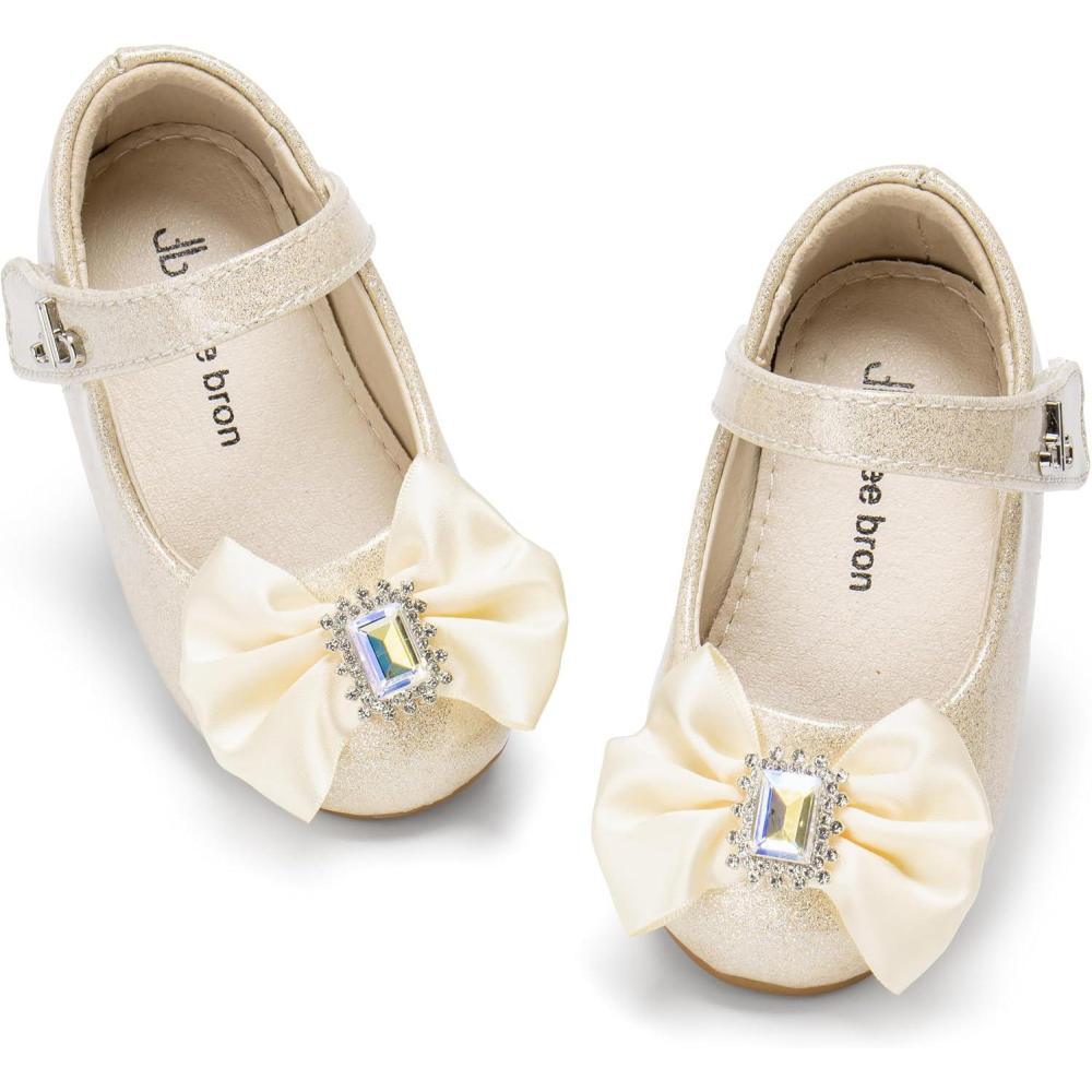 imageTHEE BRON Mary Jane Ballet Flats  Girls Dress Shoes with Hook ampamp Loop ClosureAf558shimmering Champagne