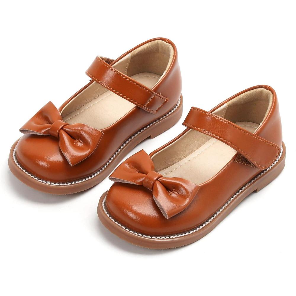 imageTHEE BRON Toddler Girls Mary Jane Shoes Enchanting Retro Etched Bloom OxfordsAx302maple Bow Brown