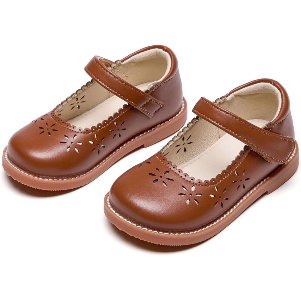 imageTHEE BRON Toddler Girls Mary Jane Shoes Enchanting Retro Etched Bloom OxfordsAx306chestnut Brown