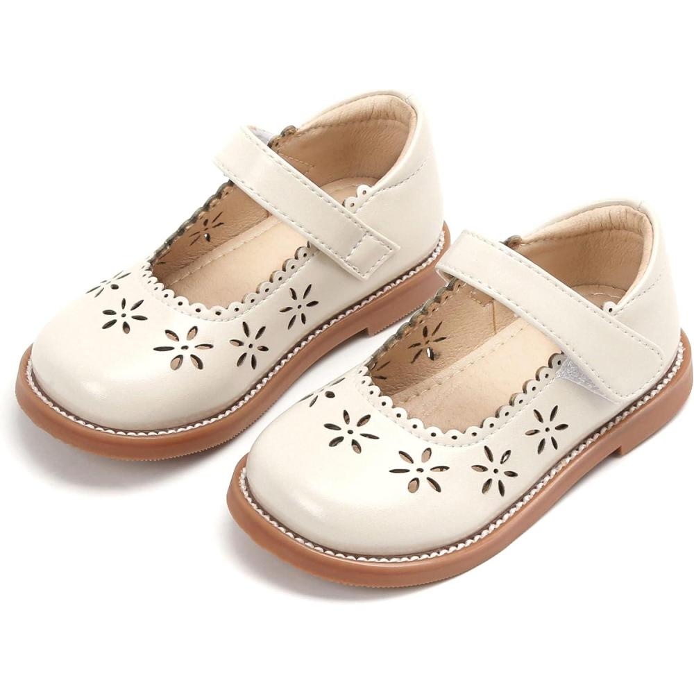 imageTHEE BRON Toddler Girls Mary Jane Shoes Enchanting Retro Etched Bloom OxfordsAx306creamy Beige