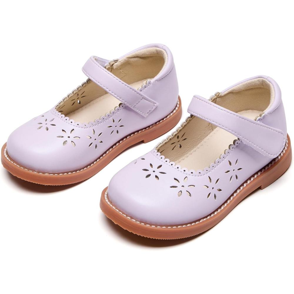 imageTHEE BRON Toddler Girls Mary Jane Shoes Enchanting Retro Etched Bloom OxfordsAx306iavender Purple