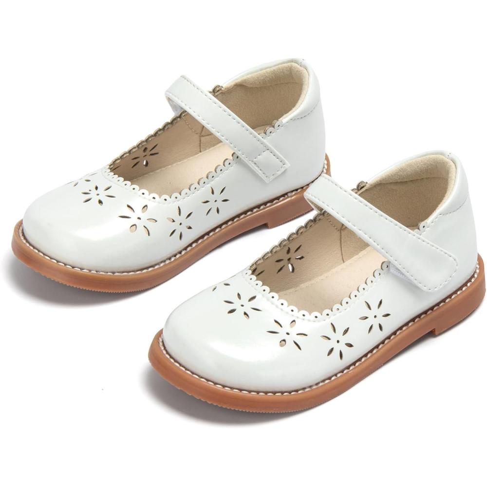 imageTHEE BRON Toddler Girls Mary Jane Shoes Enchanting Retro Etched Bloom OxfordsAx306pearlescent White