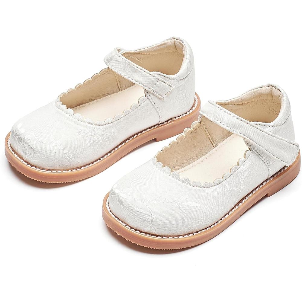 imageTHEE BRON Toddler Girls Mary Jane Shoes Enchanting Retro Etched Bloom OxfordsAx404cloud White
