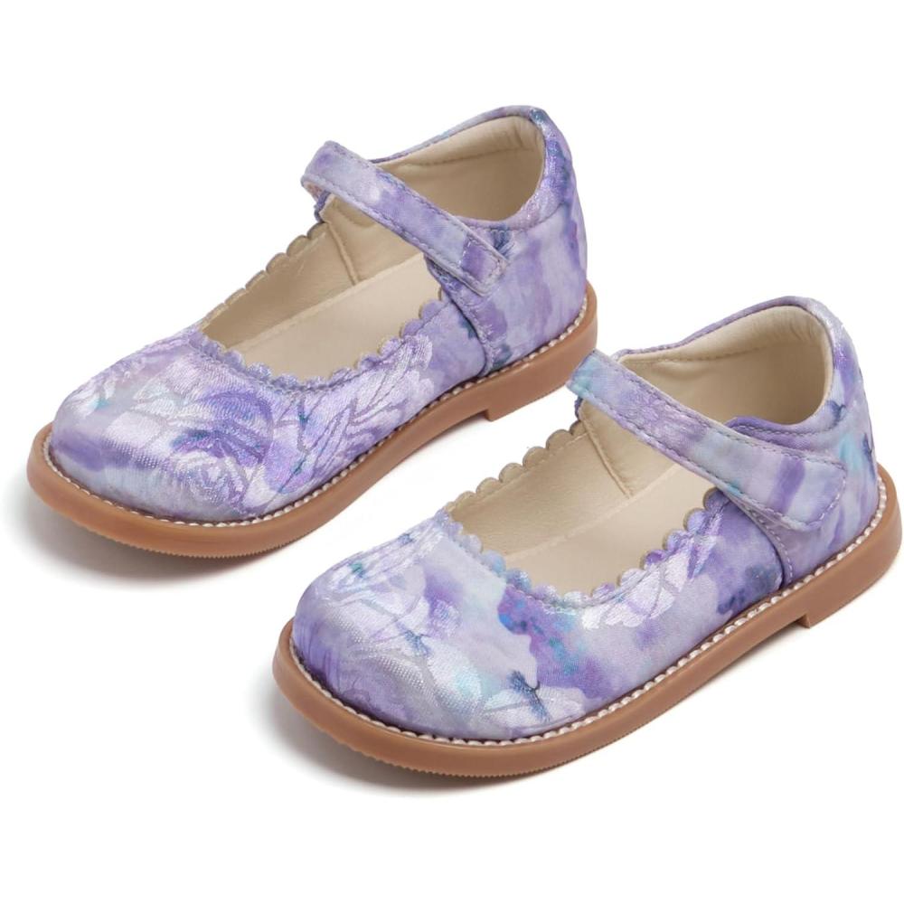 imageTHEE BRON Toddler Girls Mary Jane Shoes Enchanting Retro Etched Bloom OxfordsAx404iavender Purple
