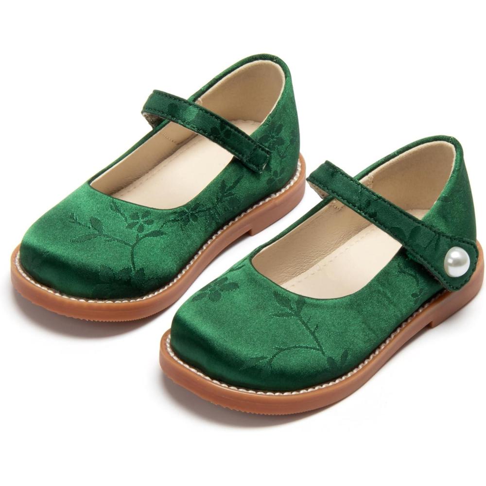 imageTHEE BRON Toddler Girls Mary Jane Shoes Enchanting Retro Etched Bloom OxfordsAx406emerald Green