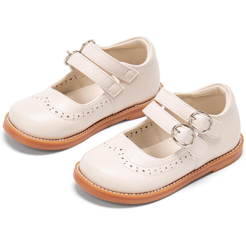 imageTHEE BRON Toddler Girls Mary Jane Shoes Enchanting Retro Etched Bloom OxfordsAx470cream Apricot