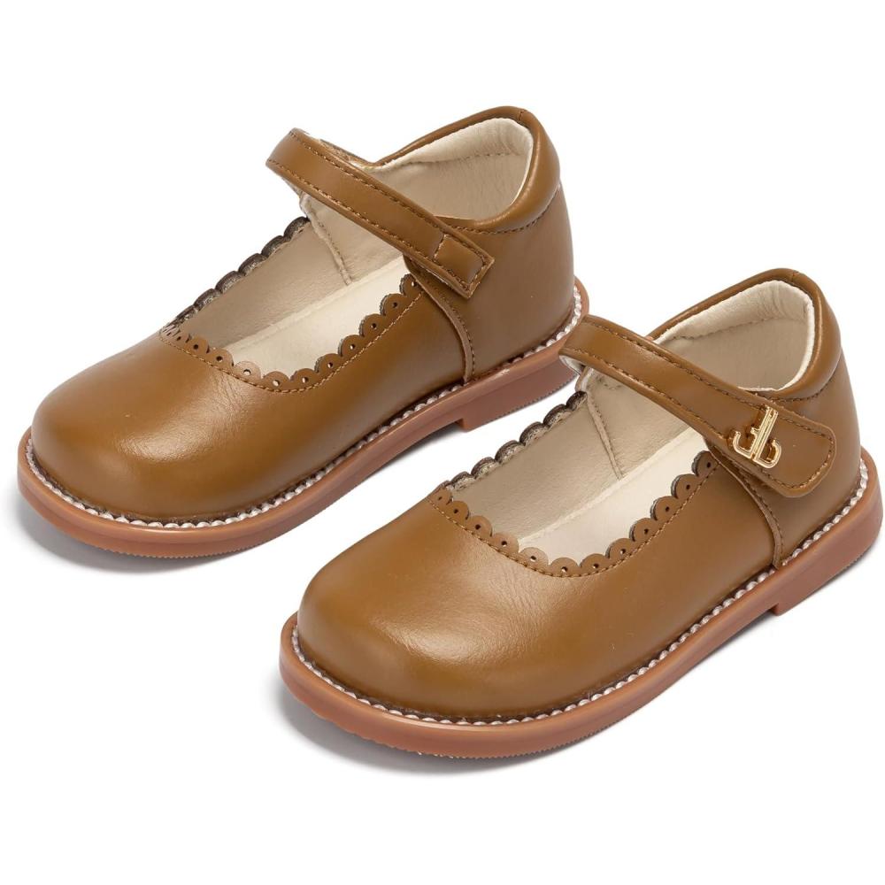 imageTHEE BRON Toddler Girls Mary Jane Shoes Enchanting Retro Etched Bloom OxfordsAx506chestnut Brown