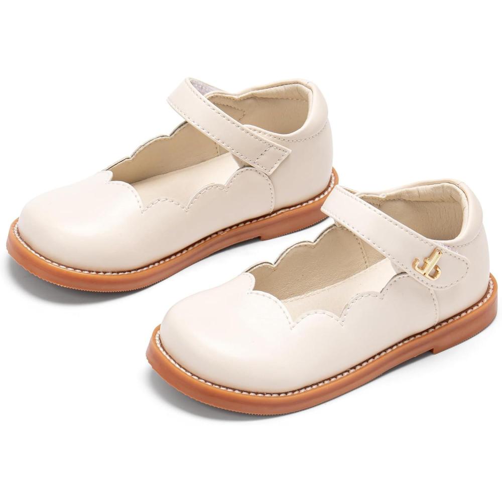imageTHEE BRON Toddler Girls Mary Jane Shoes Enchanting Retro Etched Bloom OxfordsAx602cream Apricot