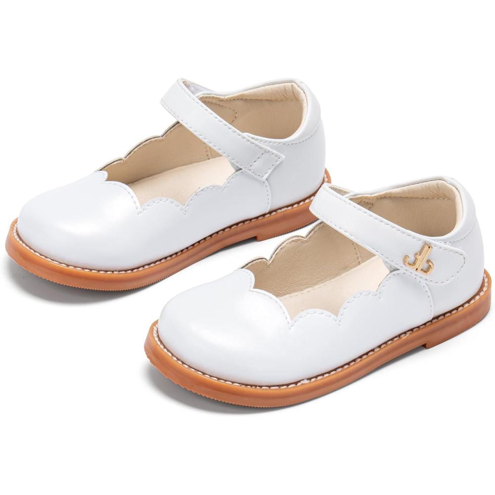 imageTHEE BRON Toddler Girls Mary Jane Shoes Enchanting Retro Etched Bloom OxfordsAx602frosted White
