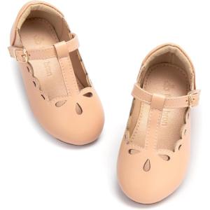 THEE BRON Girl’s T-Strap Flats Toddler/Little Kid Ballet Mary Jane Party Dress Shoes(Af442-peachy Nude)