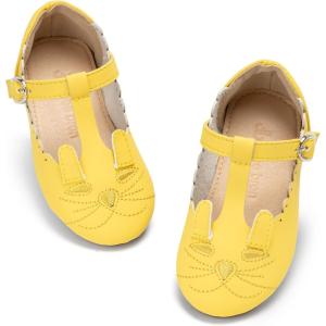 THEE BRON Girl’s T-Strap Flats Toddler/Little Kid Ballet Mary Jane Party Dress Shoes(Af518-butterlight Yellow)
