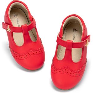 THEE BRON Girl’s T-Strap Flats Toddler/Little Kid Ballet Mary Jane Party Dress Shoes(Af530l-crimson Red)