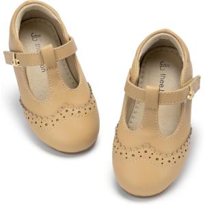 THEE BRON Girl’s T-Strap Flats Toddler/Little Kid Ballet Mary Jane Party Dress Shoes(Af530l-twilight Khaki)