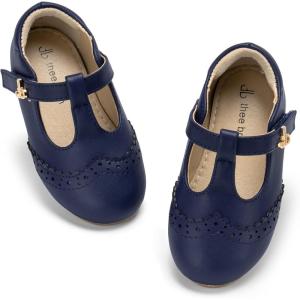 THEE BRON Girl’s T-Strap Flats Toddler/Little Kid Ballet Mary Jane Party Dress Shoes(Af530l-twilight Navy)