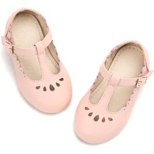 THEE BRON Girl’s T-Strap Flats Toddler/Little Kid Ballet Mary Jane Party Dress Shoes(Ag227-ballet Beige)