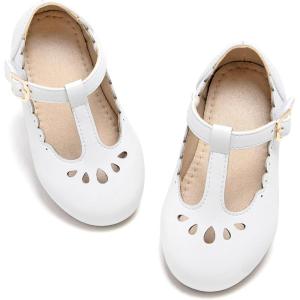 THEE BRON Girl’s T-Strap Flats Toddler/Little Kid Ballet Mary Jane Party Dress Shoes(Ag227-celestia White)