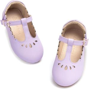 THEE BRON Girl’s T-Strap Flats Toddler/Little Kid Ballet Mary Jane Party Dress Shoes(Ag227-lavender Purple)