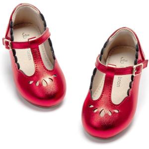 THEE BRON Girl’s T-Strap Flats Toddler/Little Kid Ballet Mary Jane Party Dress Shoes(Ag227-ruby Red)