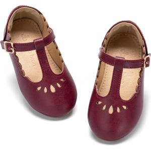 THEE BRON Girl’s T-Strap Flats Toddler/Little Kid Ballet Mary Jane Party Dress Shoes(Ag227-wine Red)