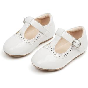 THEE BRON Girl’s T-Strap Flats Toddler/Little Kid Ballet Mary Jane Party Dress Shoes(Ag234-mirror White)