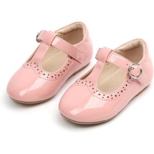 THEE BRON Girl’s T-Strap Flats Toddler/Little Kid Ballet Mary Jane Party Dress Shoes(Ag234-peachy Pink)